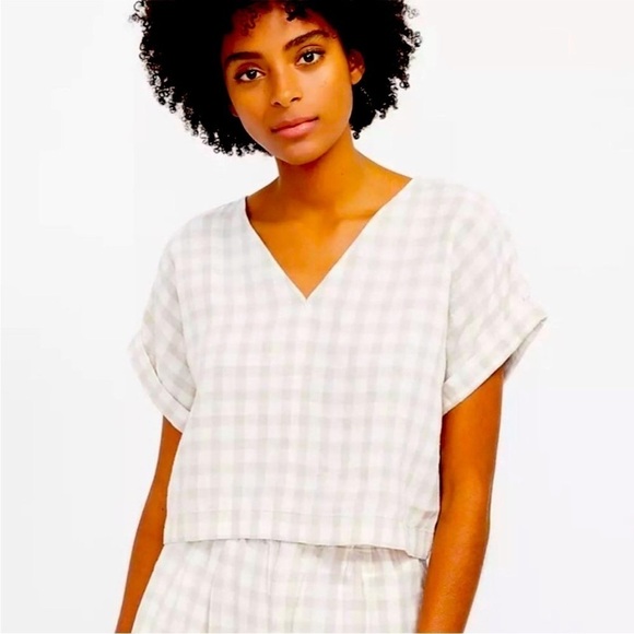 LOU & GREY LINEN GINGHAM CHECK BOXY FIT PULLOVER SS TOP SIZE XL NWT - Picture 7 of 7